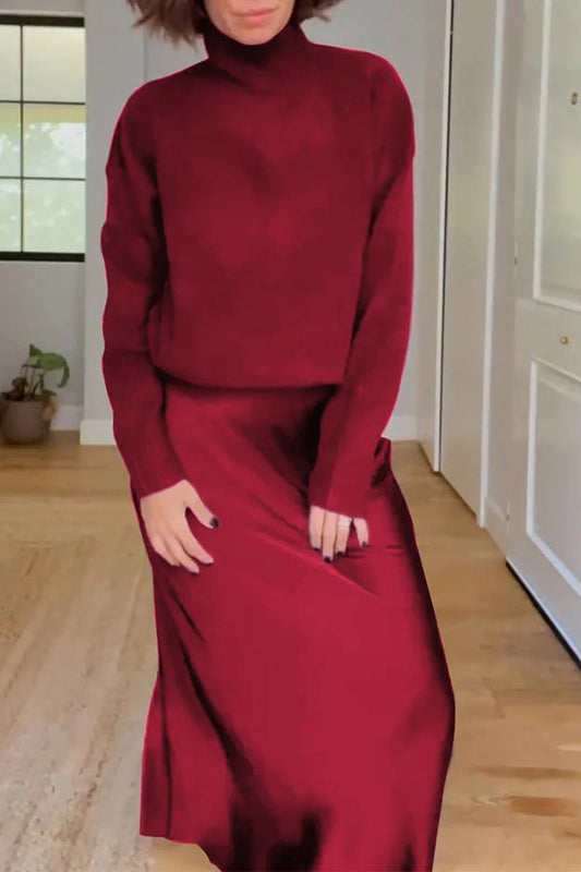 Grace - Satin Elastic Waist Maxi Skirt Set