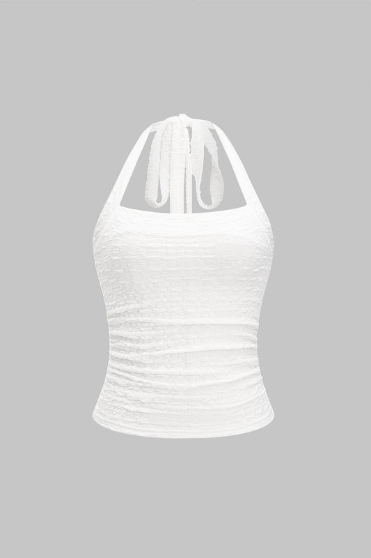 Halter Neck Tie-Up Ruched Cami Top