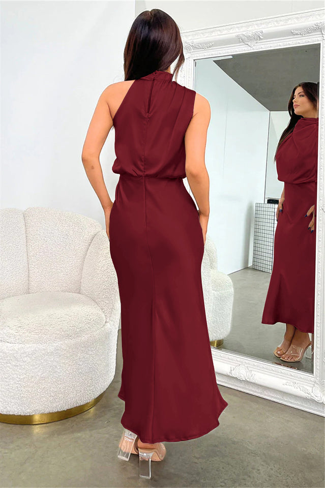 Halter Sleeveless Satin Bridesmaid Dress