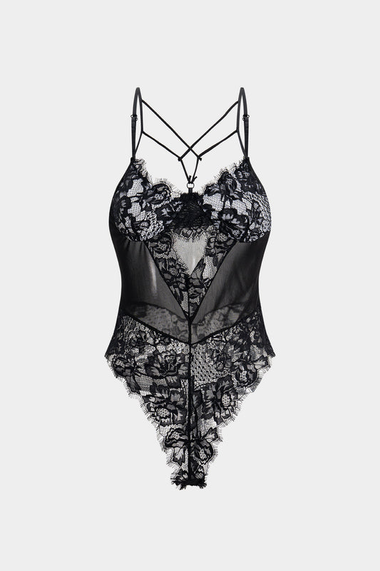 Sheer Crossed Detail Lingerie Bodysuit