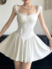 White French Plain Lace Trim Mini A Line Corset Dress