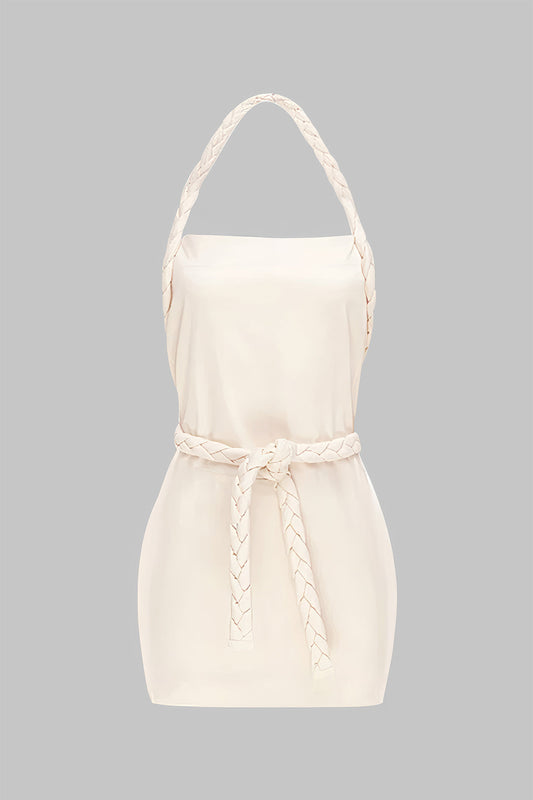 Halter Neck Waist Knotted Braided Sleeveless Mini Dress