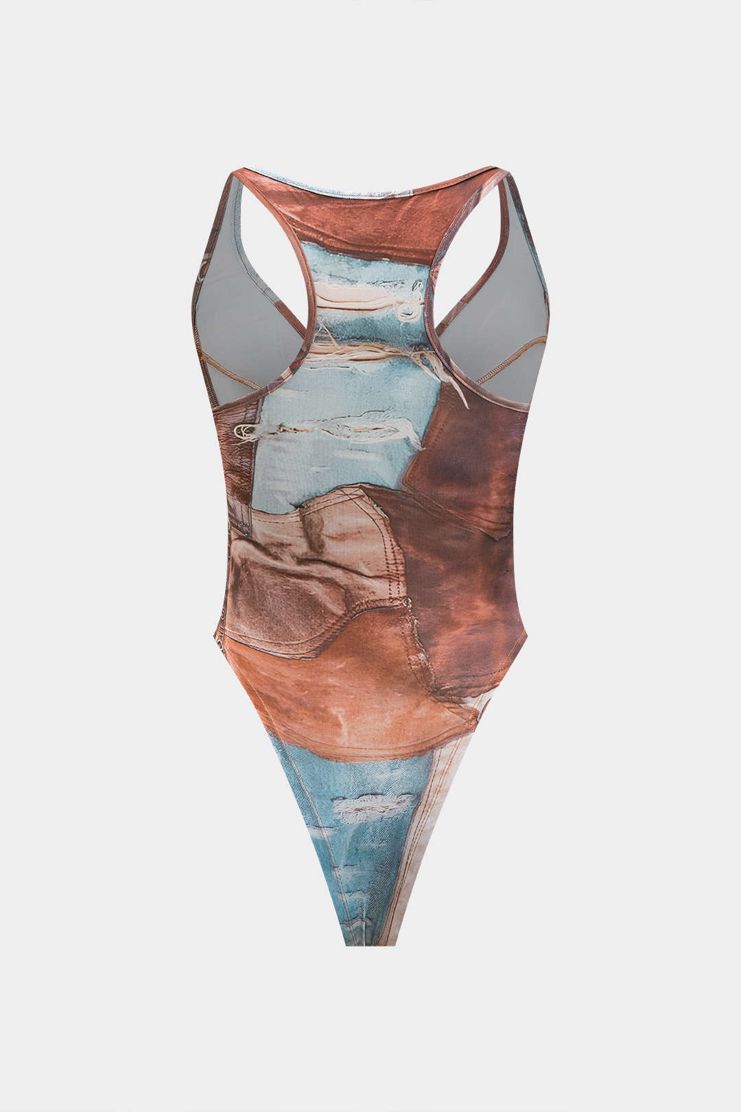 Retro Contrast Print Sleeveless Bodysuit