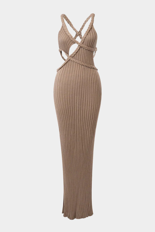 Asymmetrical Braided Backless Sleeveless Maxi Dress