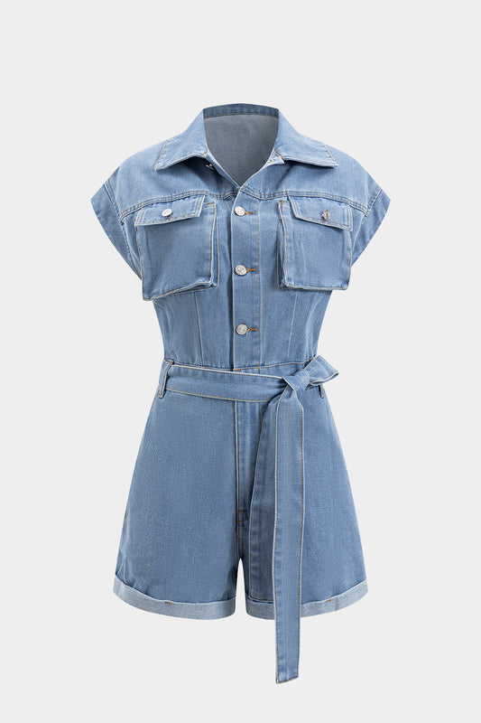 Denim Pocket Tie-Front Romper