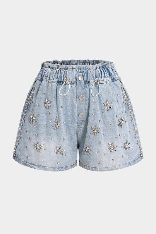 Denim Rhinestone High Waist Shorts