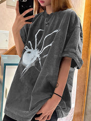 Hip Hop Oversized Spider Print Short Sleeve Tee