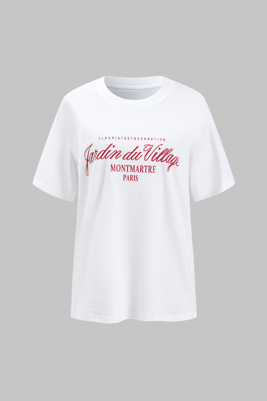 Retro Print Letter Round Neck Short Sleeve T-Shirt
