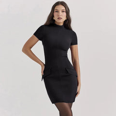 Manon - Short Sleeve Turtle Neck Bodycon Dress