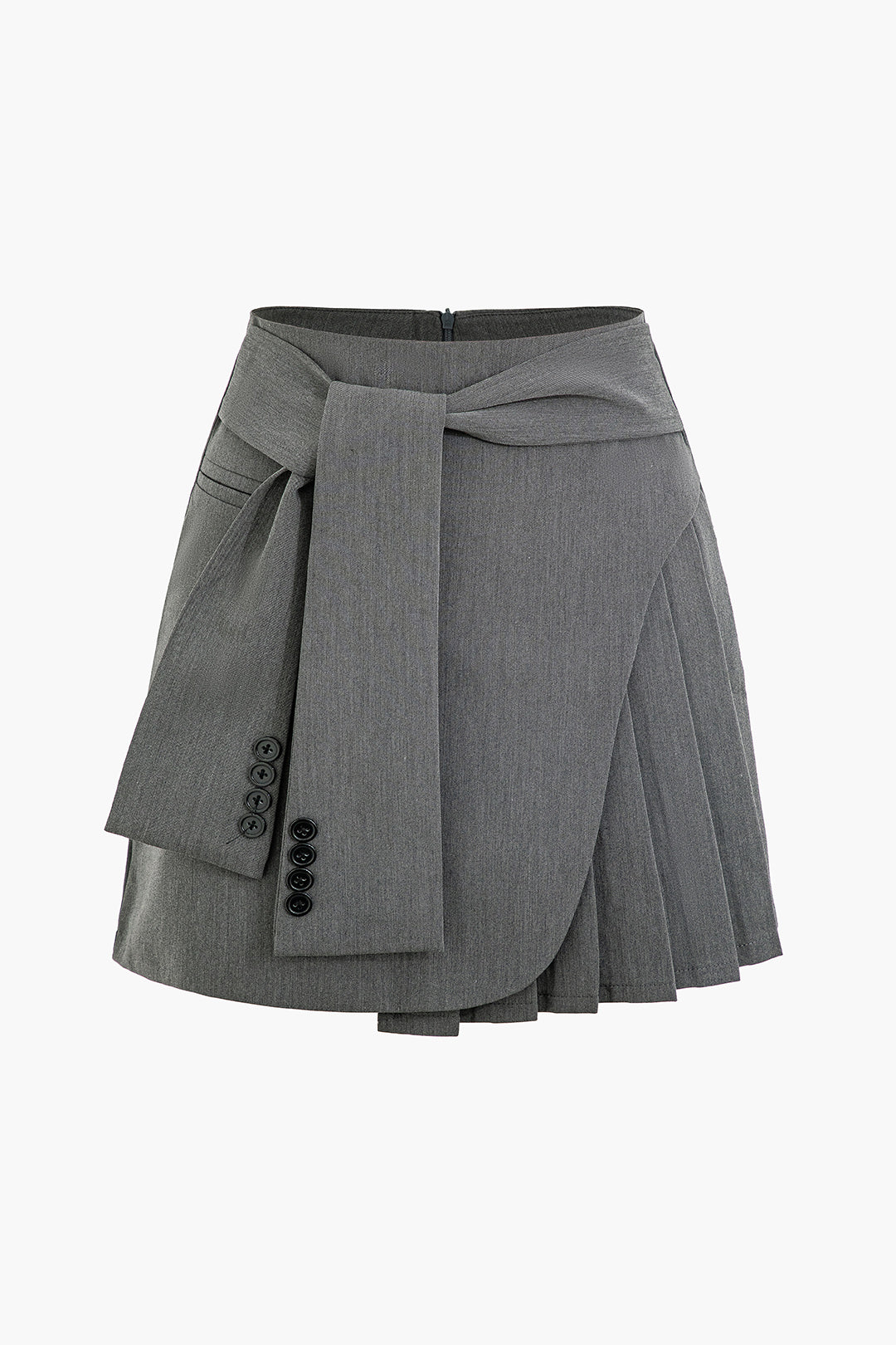 Solid Pleated Tie Mini Skirt