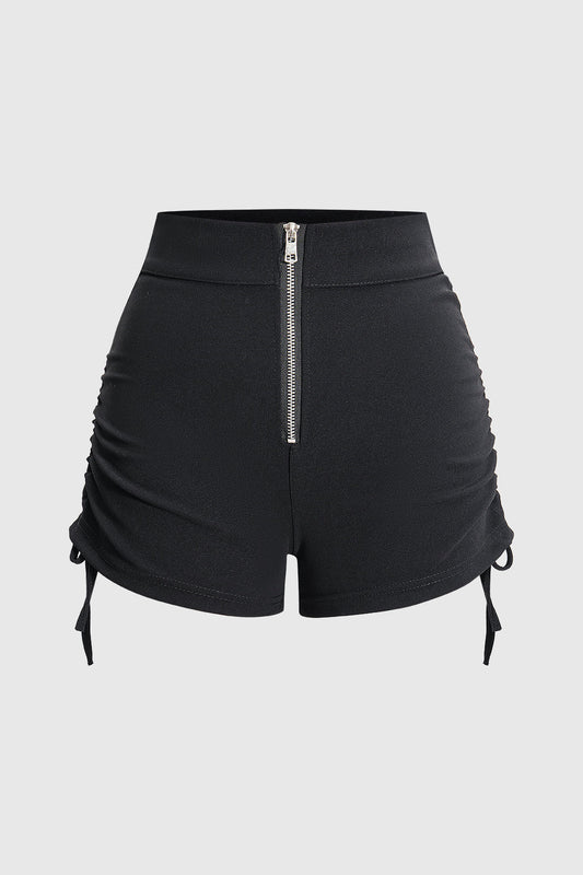 High Waist Drawstring Zipper Detail Shorts