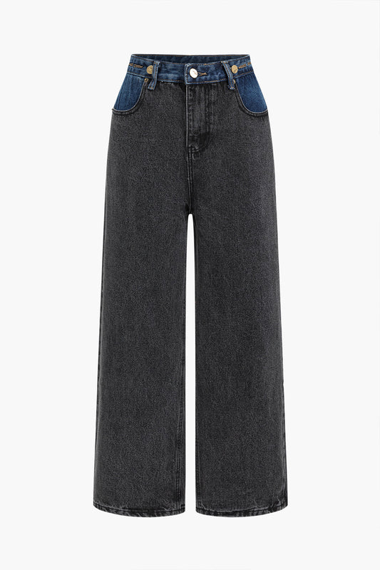 Denim Patchwork Straight Leg Jeans