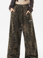 Punk Leopard Cargo Pants with Drawstring