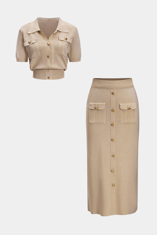 Knit Metallic Detail Tank Top And Skirt Set
