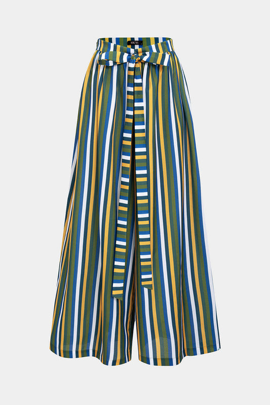 Contrast Stripe Print Ruched Tie Front Trousers