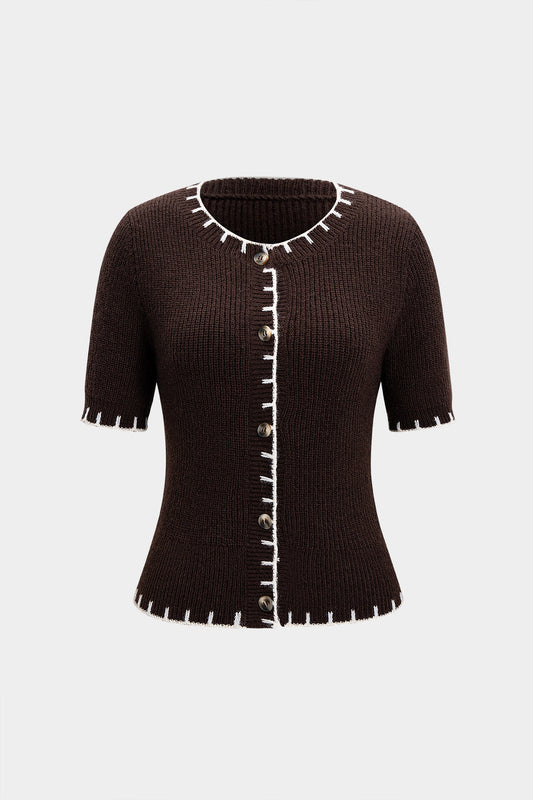 Knit Contrast Short-Sleeve Top