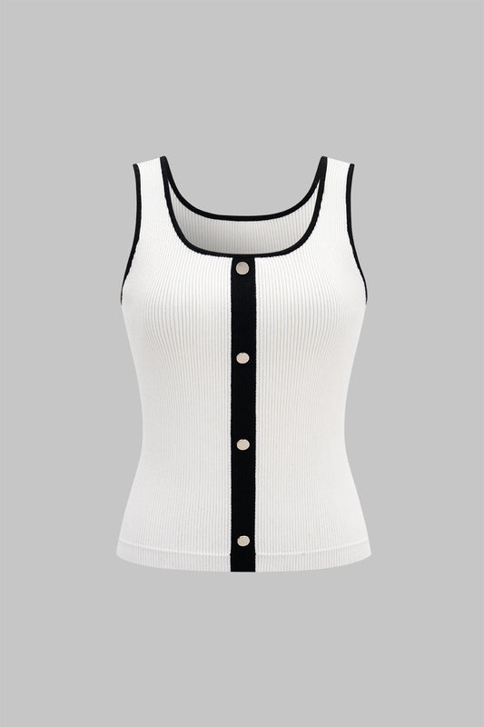 Knit Metallic Metal Button Tank Top