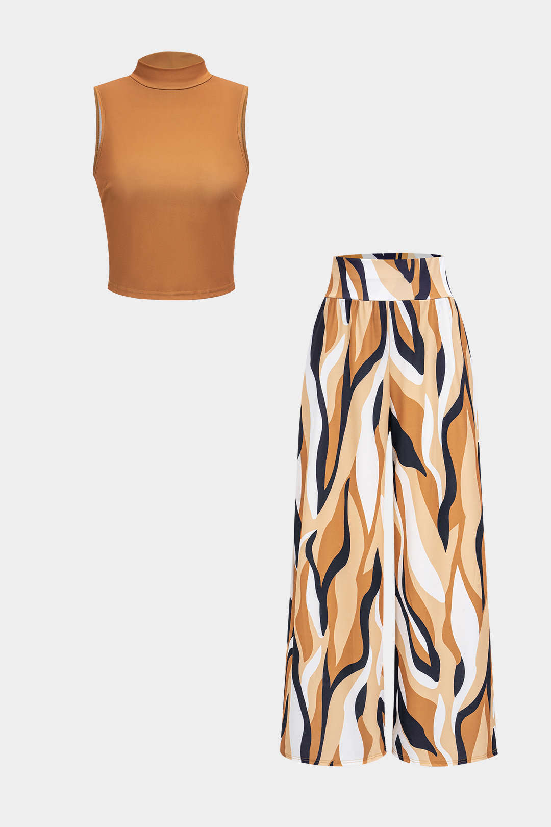 Sleeveless Tank Top And Geometric Pattern Trousers Set