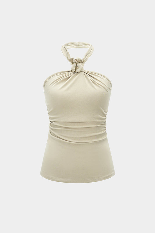 Satin Tie Front Backless Ruched Cami Top