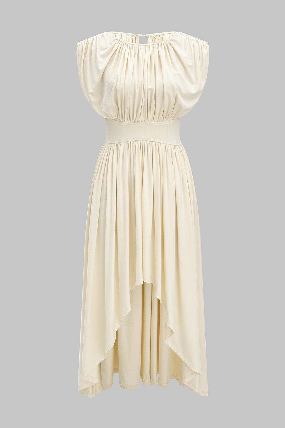 Ruched Ruffle Hem Sleeveless Midi Dress