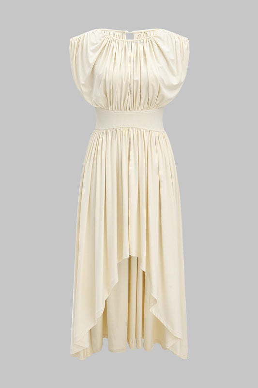 Ruched Ruffle Hem Sleeveless Midi Dress