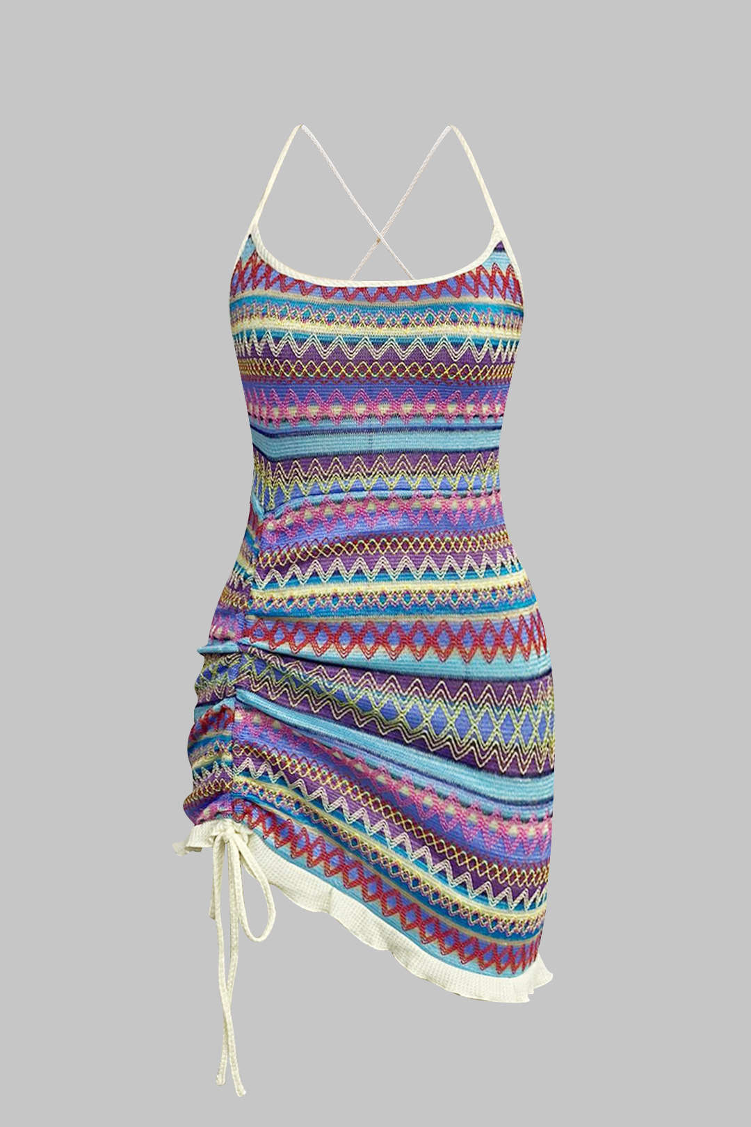 Knit Drawstring Crossed Tie Back Backless Dress