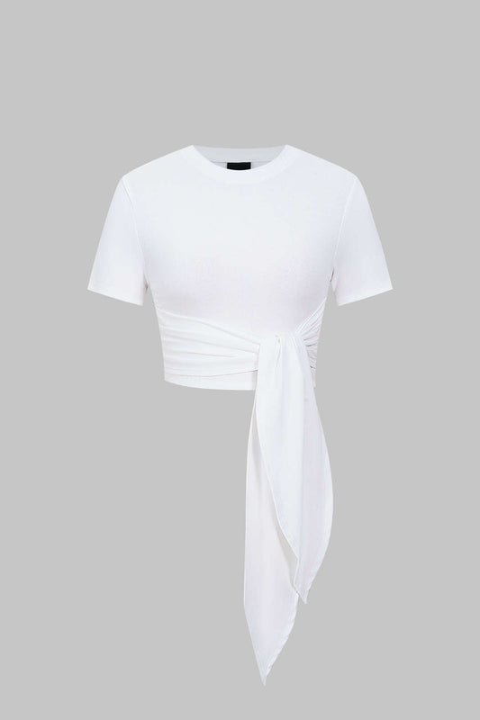 Ruched Tie Front Short Sleeve T-Shirt