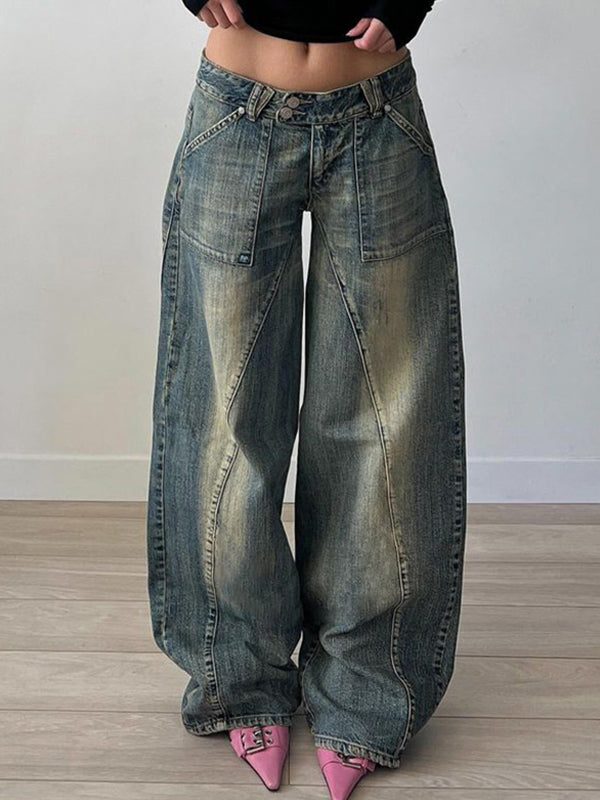 Punk Distressed Irregular Dividing Line Baggy Jeans