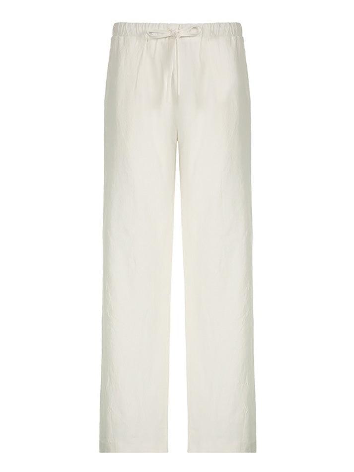 White Classic Drawstring Straight Leg Pants