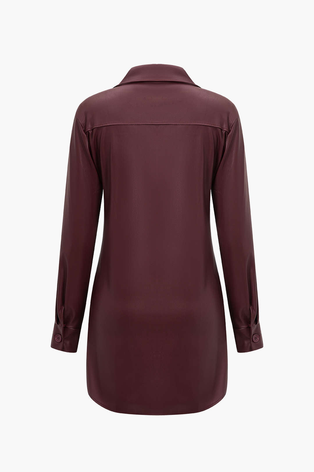 Solid Faux Leather Button Long Sleeve Mini Dress