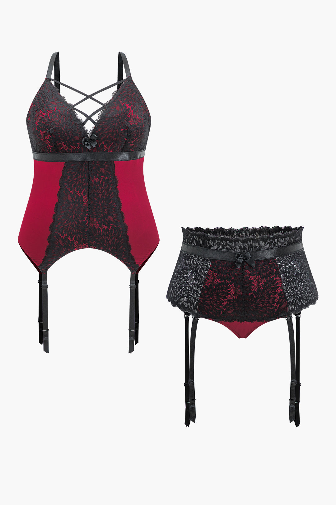 Plus Size Patchwork Tie-Up Lingerie Garter Set
