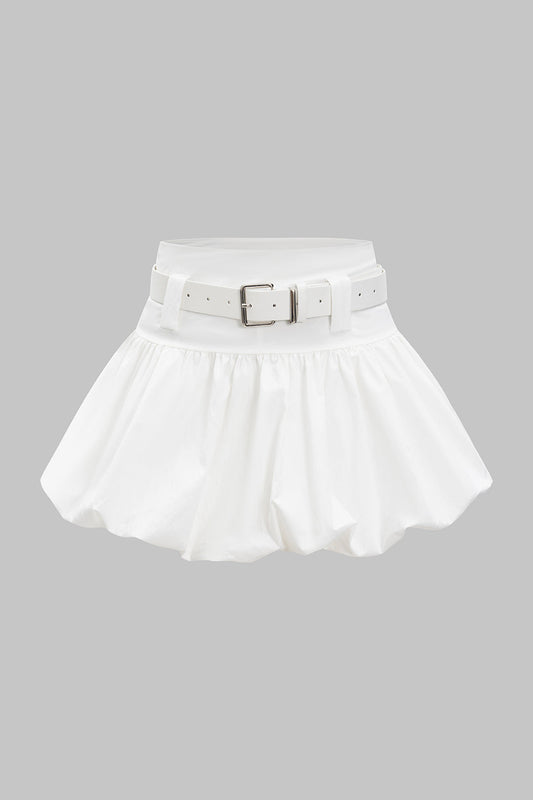 Ruched Belted Zipper Detail Skirt