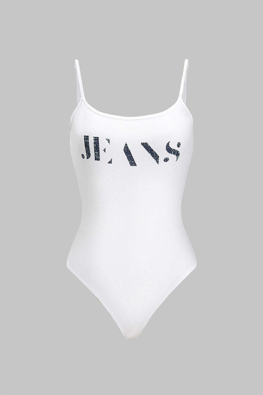 Letter Print  Sleeveless Bodysuit