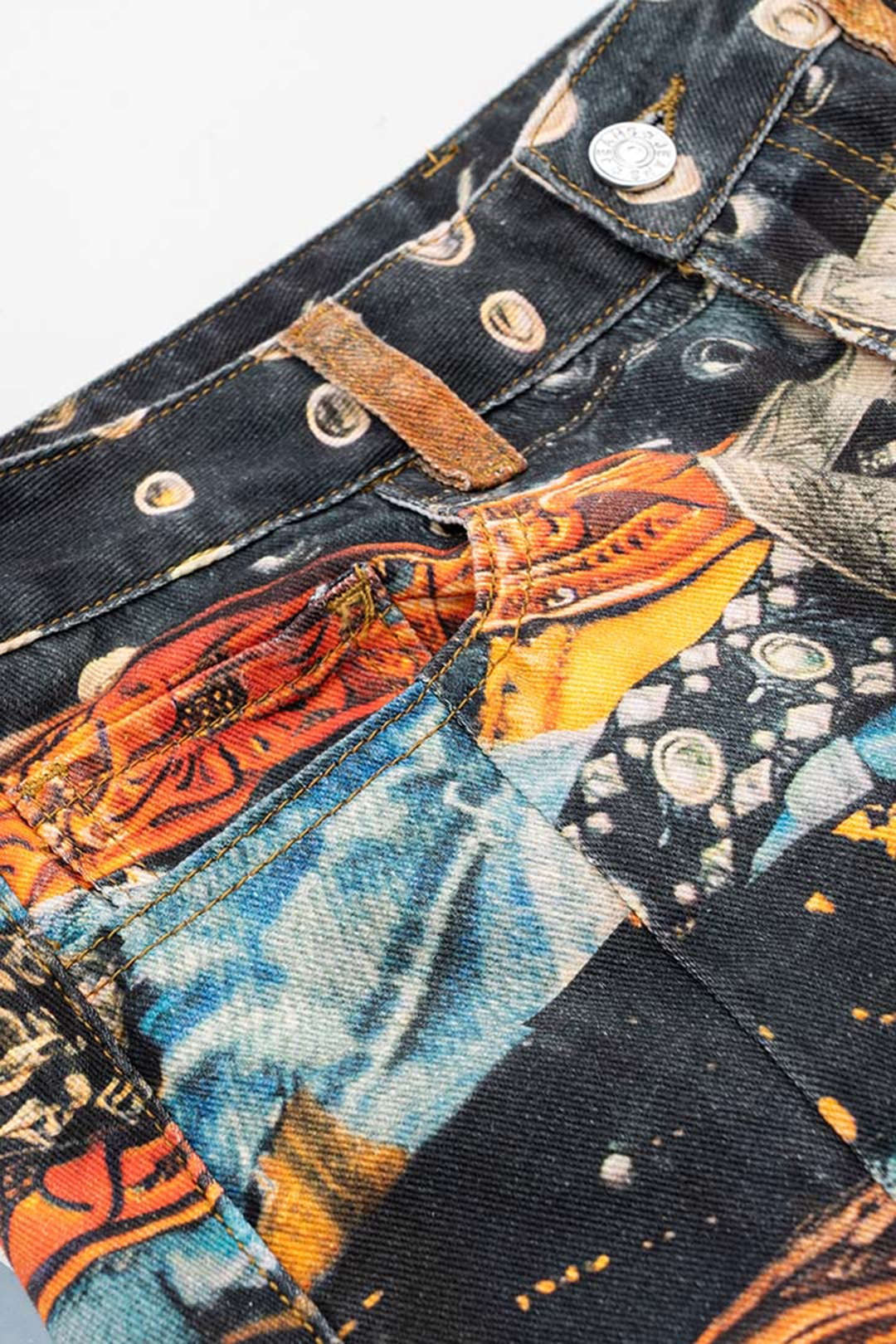 Retro Print Denim Barrel Jeans