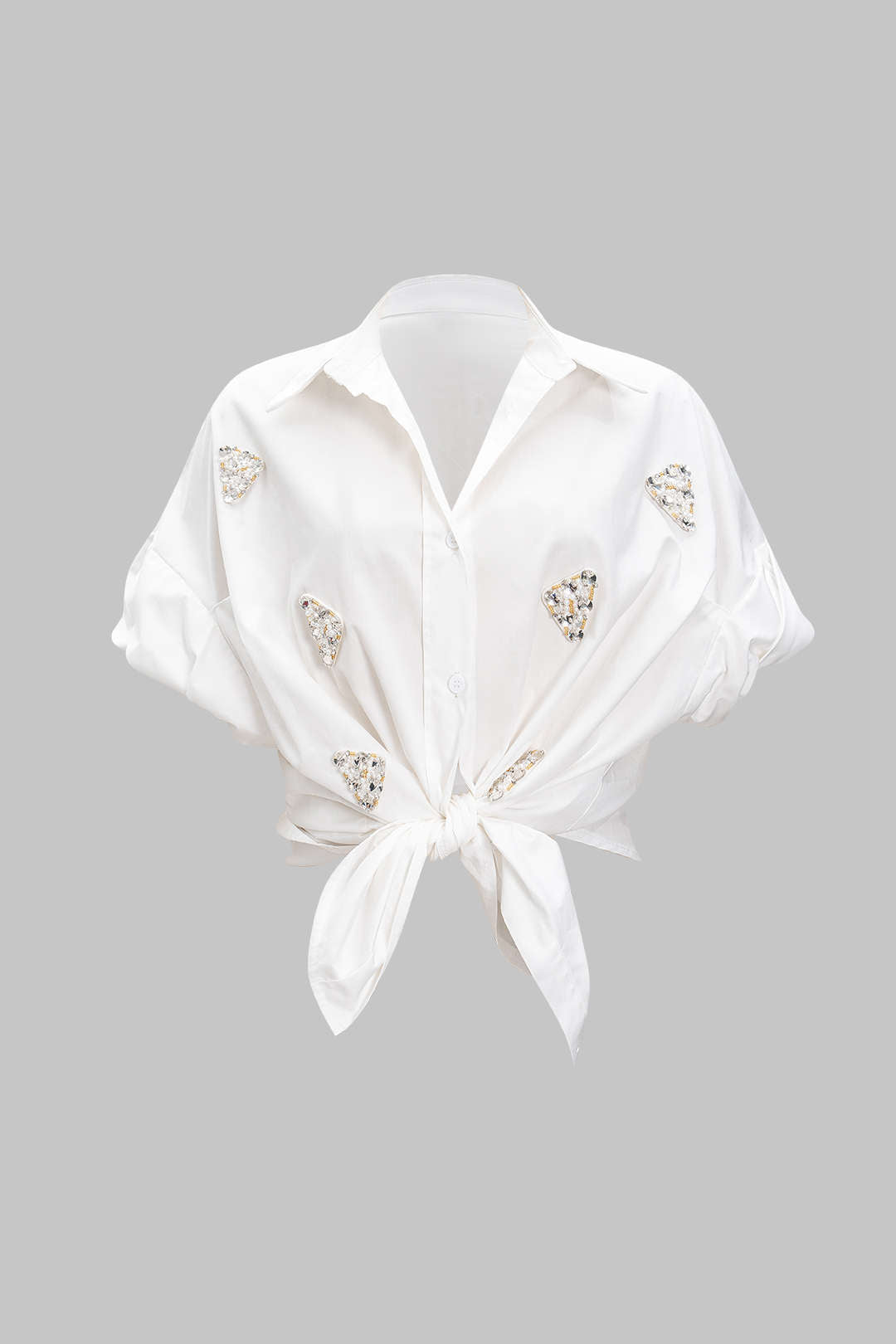 Rhinestone Triangle Bead Short-Sleeve Shirt