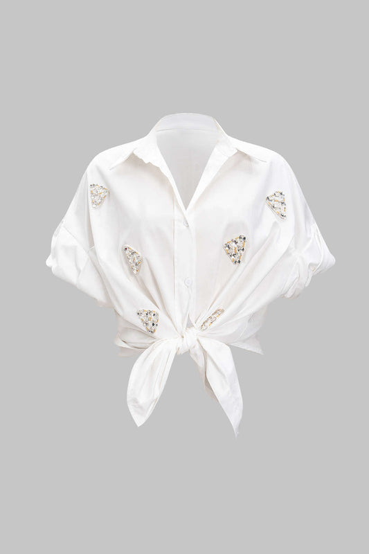 Rhinestone Triangle Bead Short-Sleeve Shirt