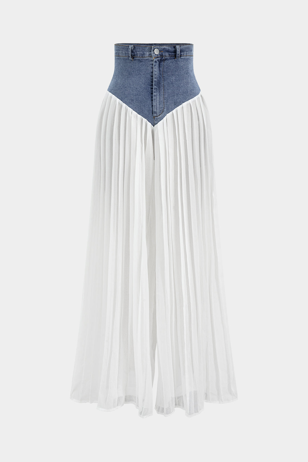 Denim Dry Clean Bustier Zipper Cami Top And Chiffon Pleated Patchwork Trousers Set