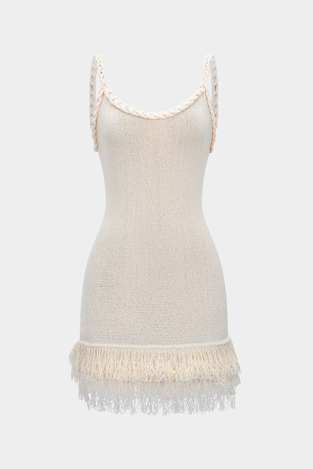 Knit Fringe Braided Backless Slip Sleeveless Dress