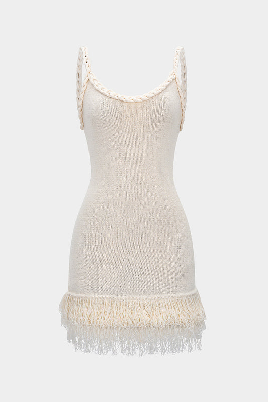 Knit Fringe Braided Backless Slip Sleeveless Dress