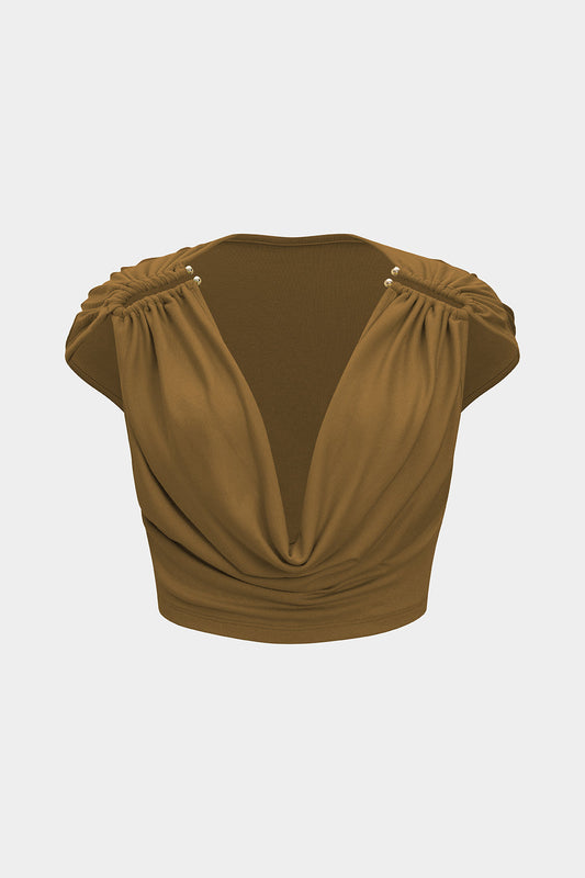 Ruched Neck Short-Sleeve Top