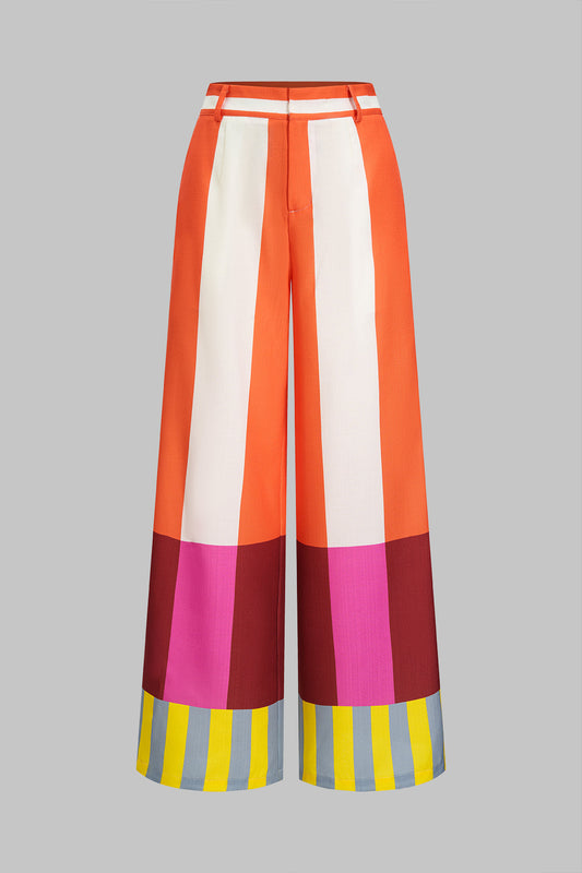 Contrast Stripes Print  Button Pocket Trousers