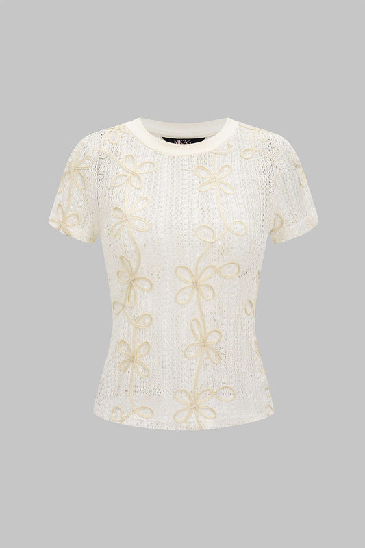 Hollow Out Applique Short Sleeve T-Shirt