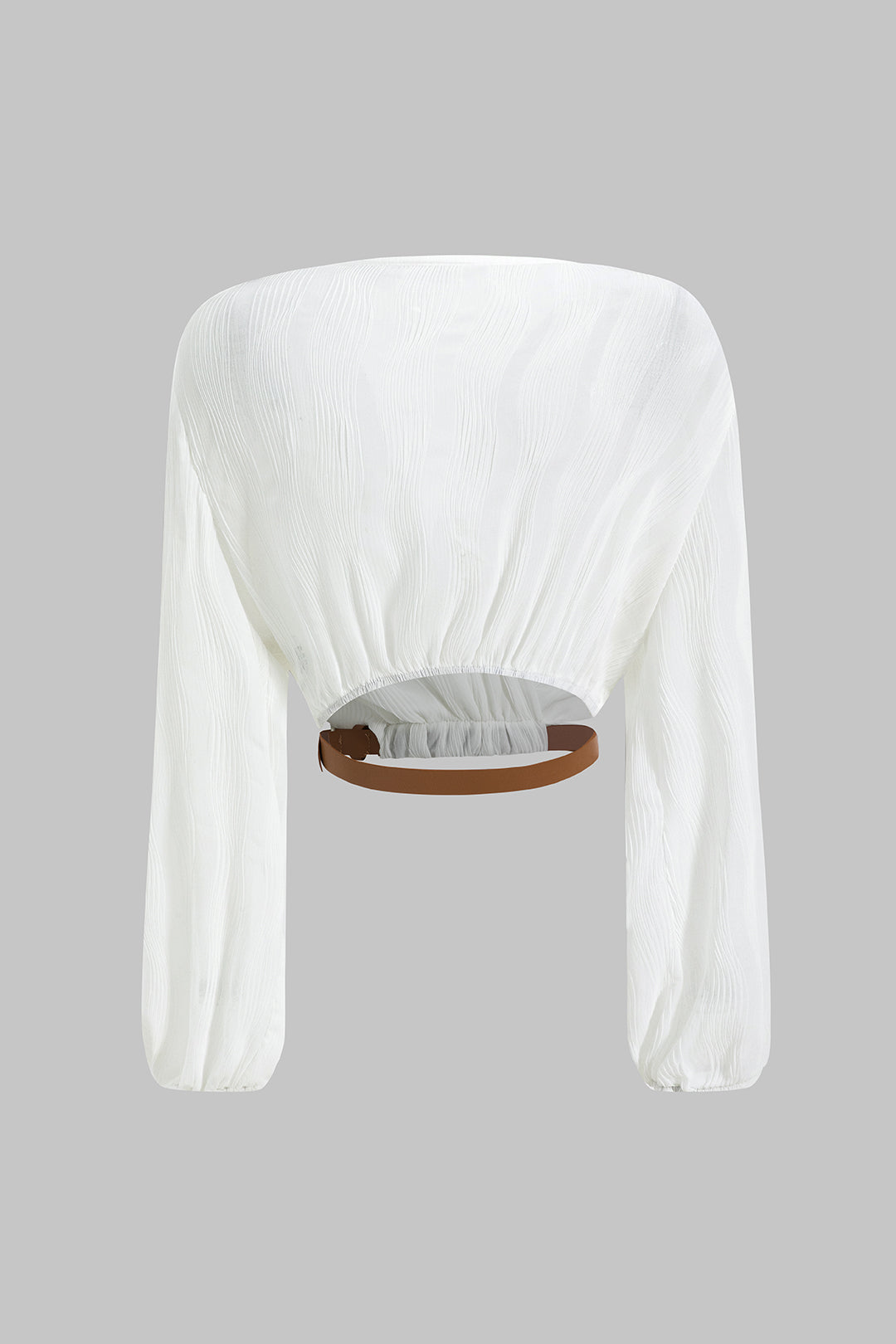 Chiffon V-neck Belted Long-Sleeve Shirt