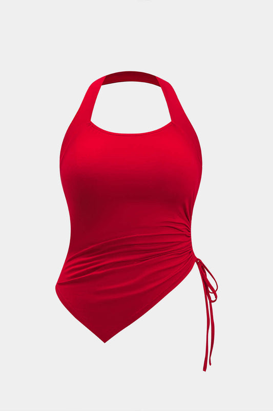 Plus Size Ruched Asymmetrical Tie Knot Tank Top