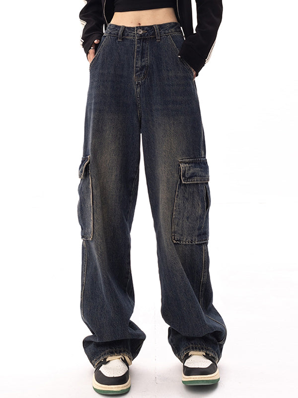 Punk High Waist Straight Leg Cargo Jeans