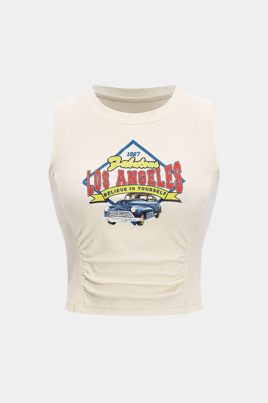 Car Letter Print Sleeveless Tank Top