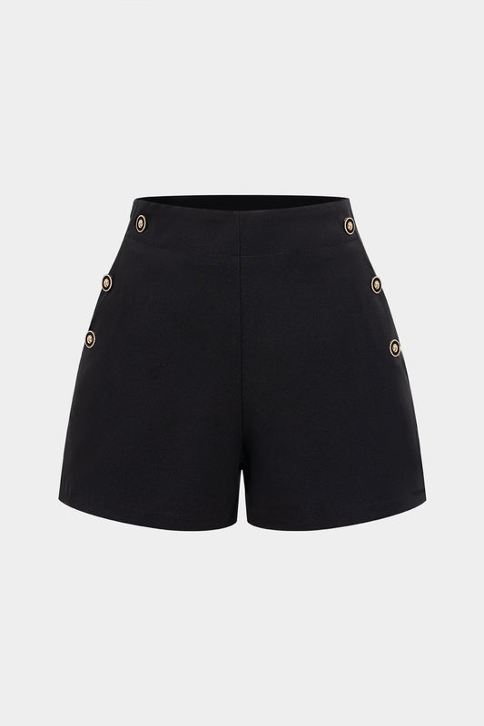 High Waist Button Decor Shorts