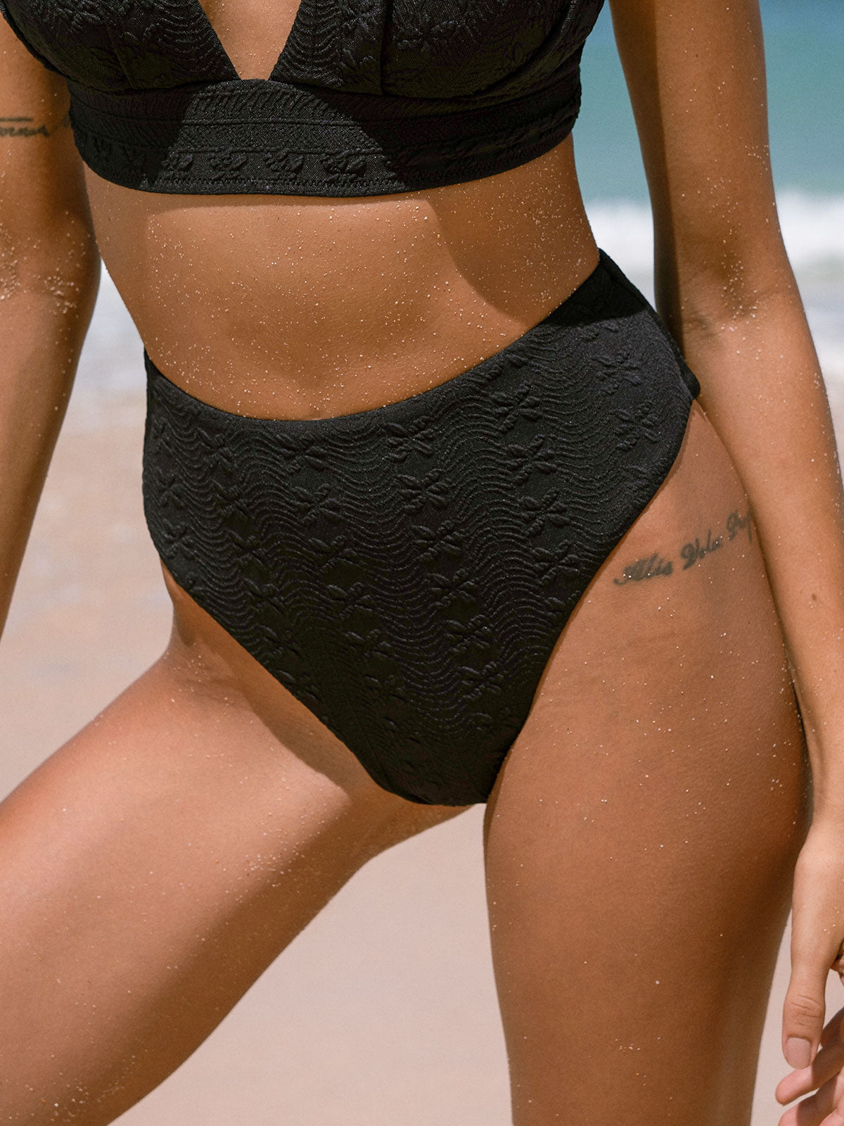 Black Floral Jacquard Bikini Bottom