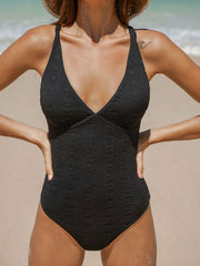 Black Floral Jacquard One-Piece Swimsuit