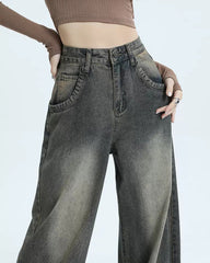 Retro School Vintage Washed Effect Boyfriend Jeans